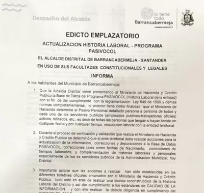 Edicto Emplazatorio Actualización Historial Laboral - Programa PASIVOCOL