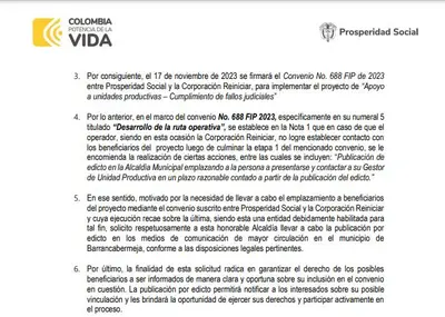 Publicación de edicto para emplazamiento a beneficiarios Convenio No. 688 FIP 2023, suscrito entre el Departamento de Prosperidad Social y la Corporación Reiniciar