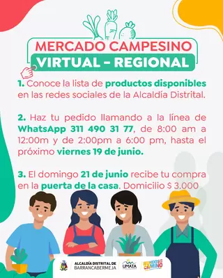 Con una oferta imperdible, vuelve este domingo el Mercado Campesino Virtual Regional para todos los Barranqueños