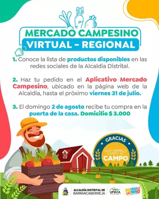 ¡Una vez más estamos listos! Este domingo, 2 de agosto, vuelve el Mercado Campesino virtual a los hogares de los barranqueños.